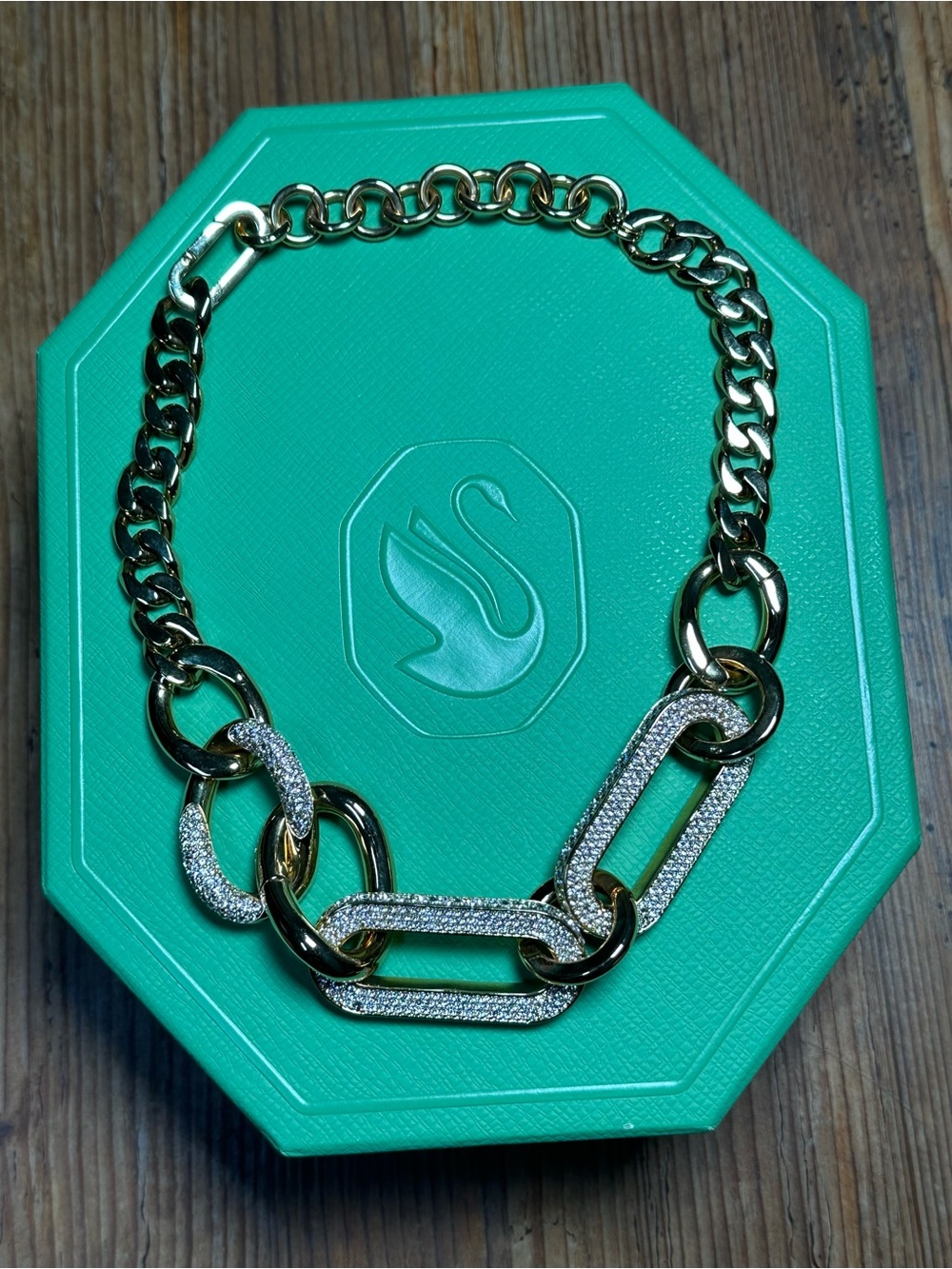 Swarovski Gold Crystal Pavé Link Necklace - Picture 3 of 5